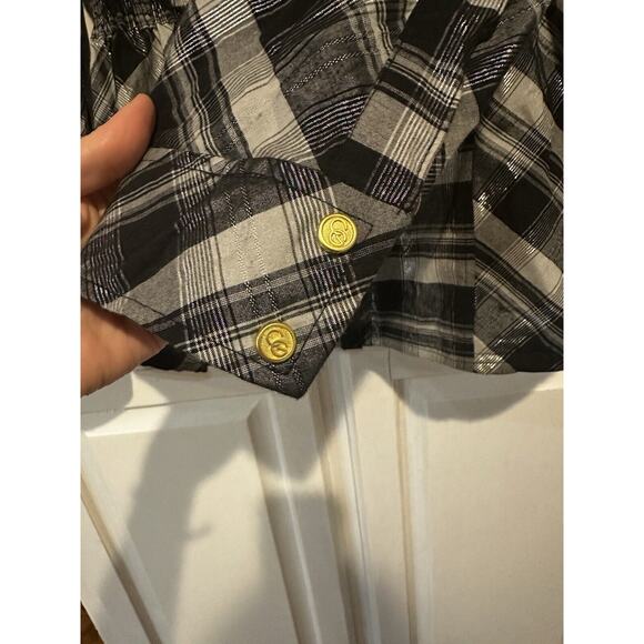 COOGI Women’s Black Embellished Button Shirt Gold Accents Size XL Smocked Waist - Picture 7 of 15